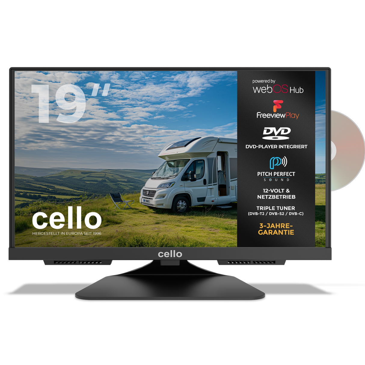 19″ Smart WebOS 12-Volt-TV mit DVD und Perfect Pitch Sound