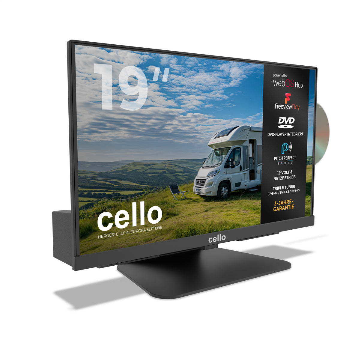 19″ Smart WebOS 12-Volt-TV mit DVD und Perfect Pitch Sound