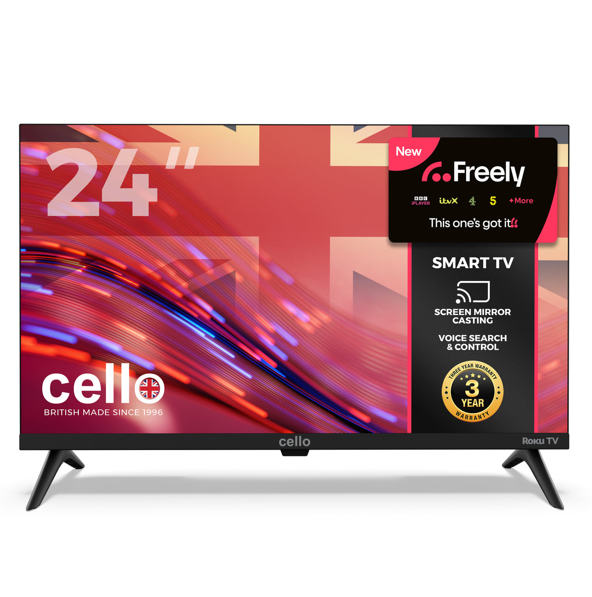 24 inch Smart Roku Frameless TV with Freely TV