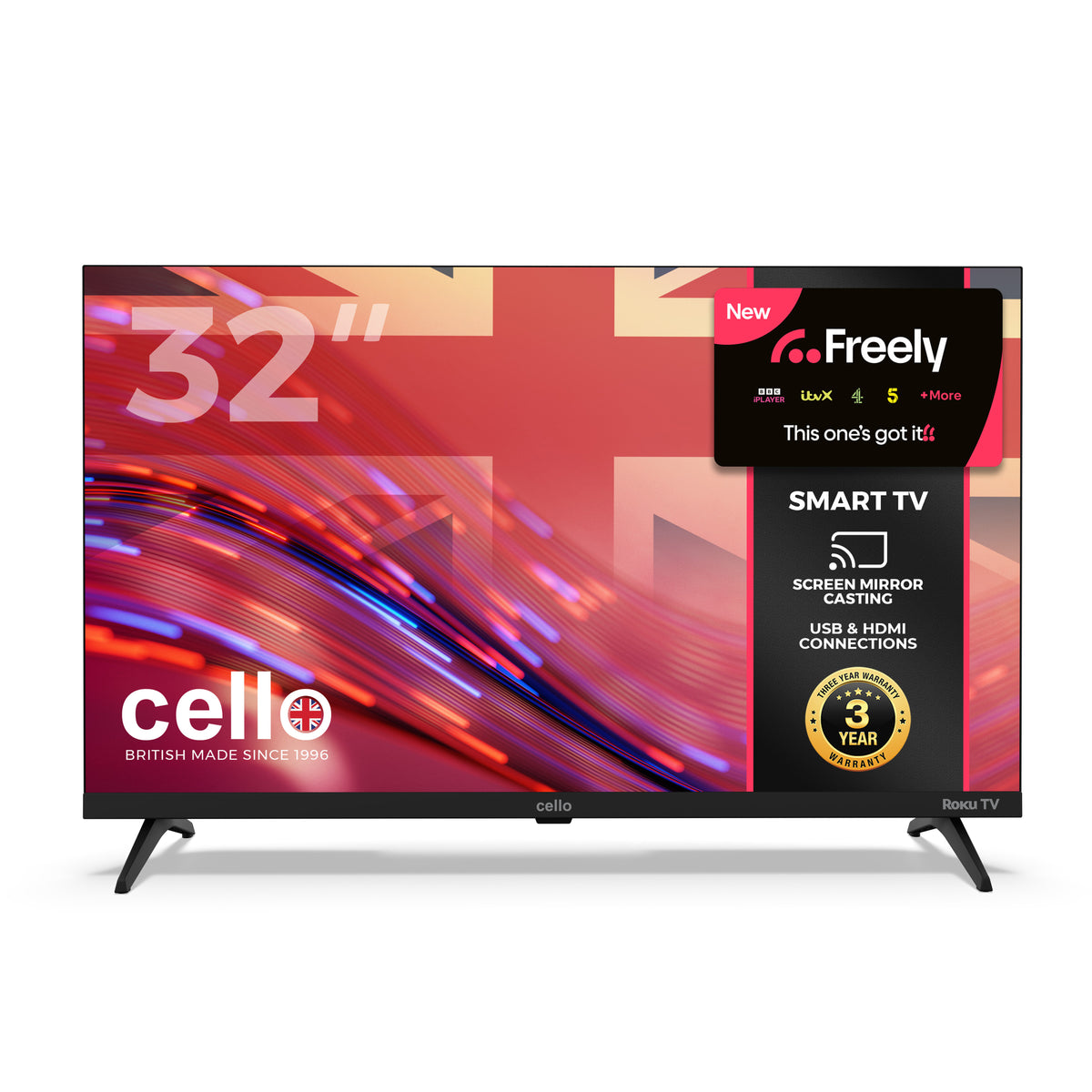 32 Inch Smart Roku Frameless TV with Freely TV