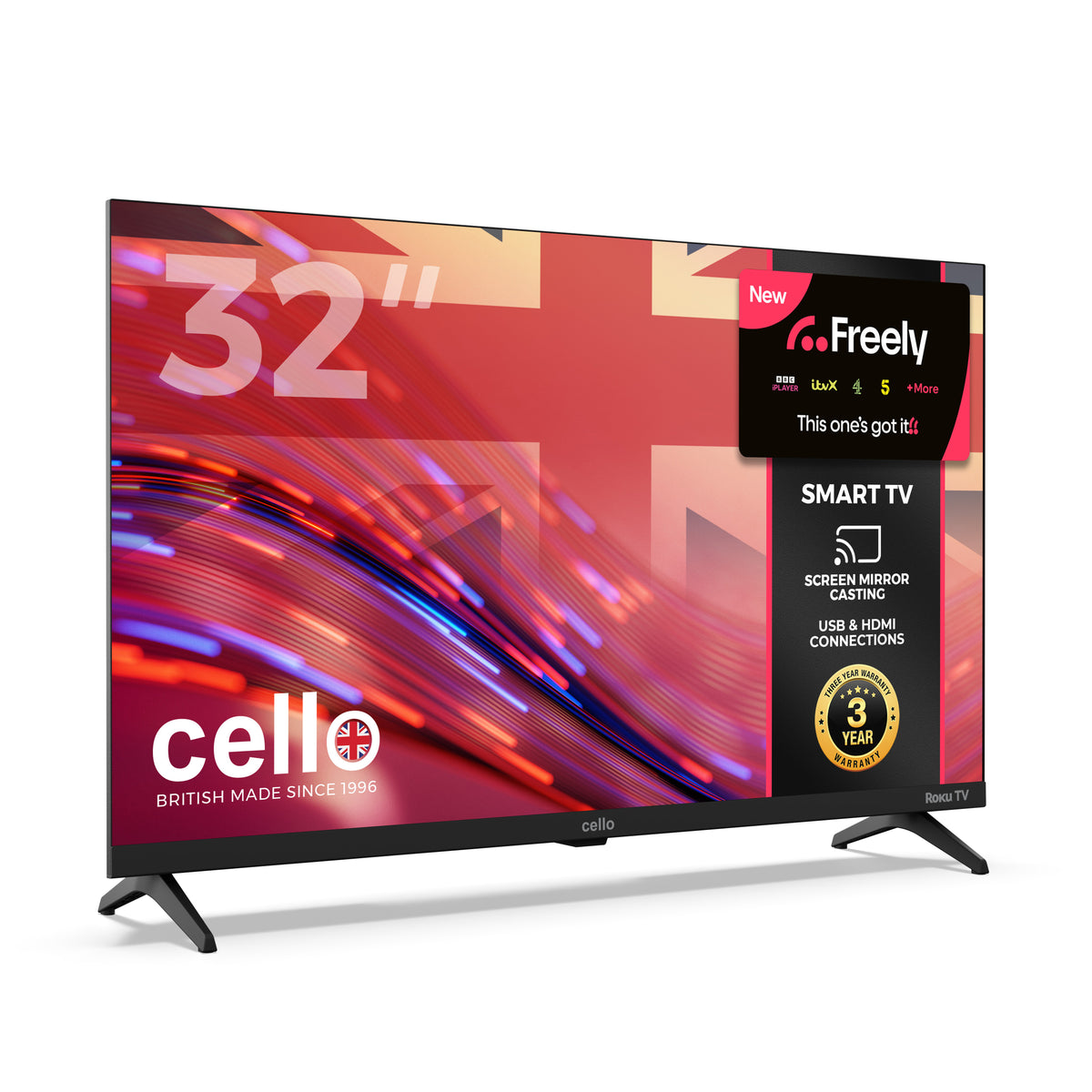 32 Inch Smart Roku Frameless TV with Freely TV