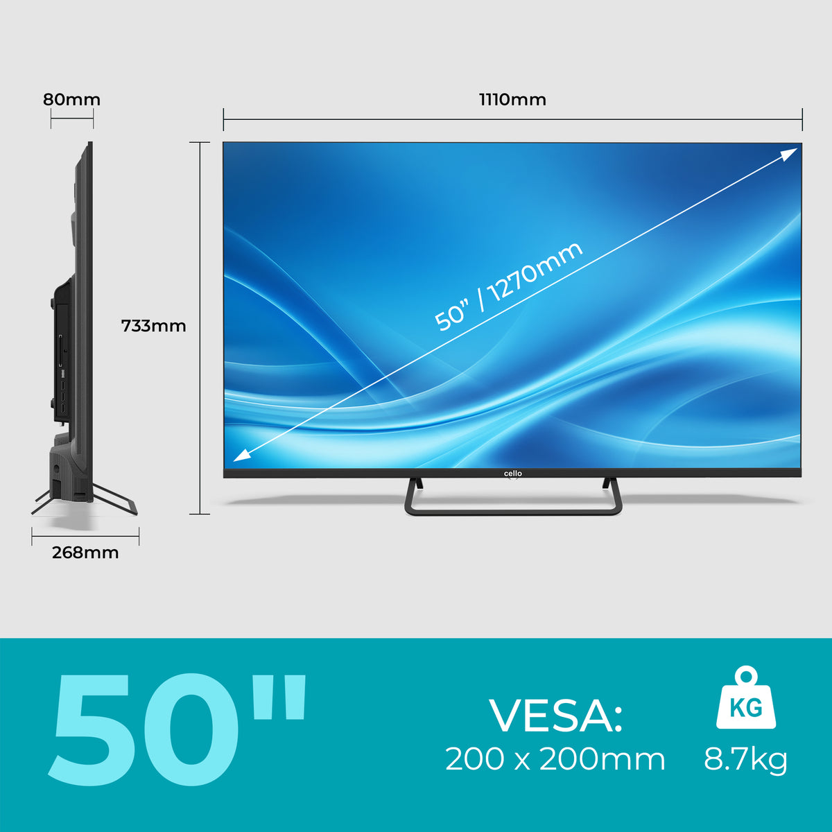 50 Zoll Cello - Tizen Samsung OS Plus 4K UHD Fernseher mit rahmenlosem Rahmen (DE)
