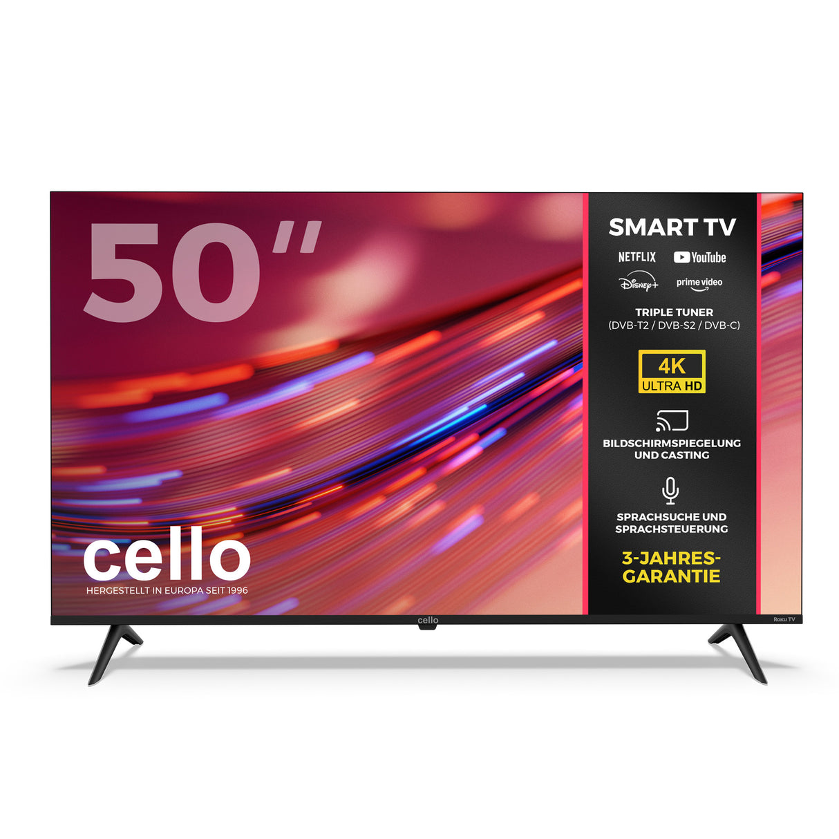 50 Zoll Smart Roku 4K UHD Rahmenloser Fernseher mit Free TV (DE)