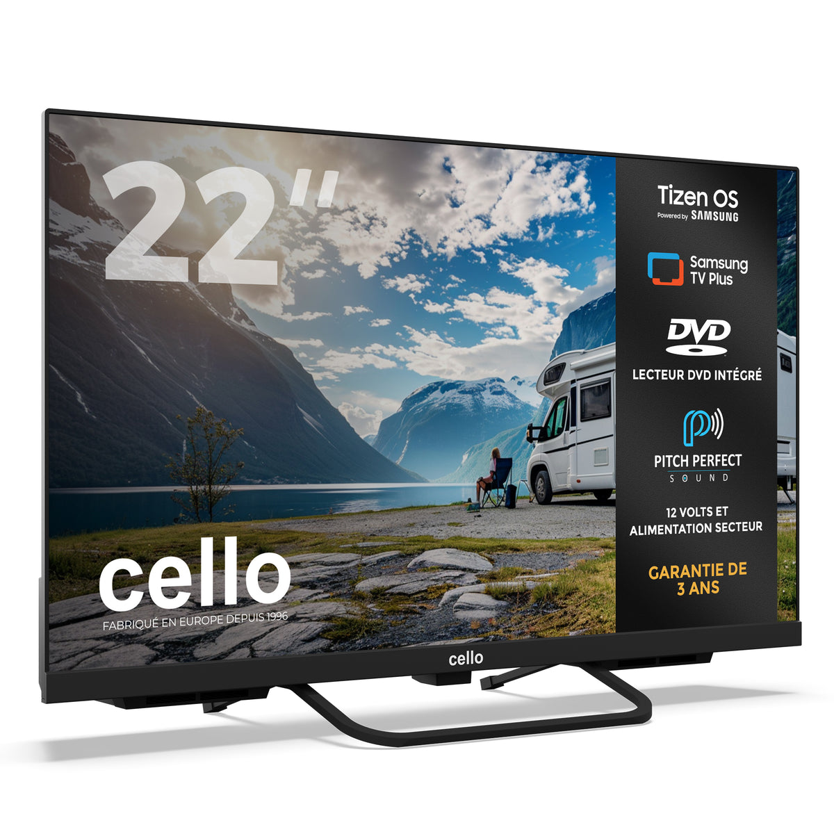Téléviseur intelligent 22 pouces 12 volts pour voyageur avec lecteur DVD