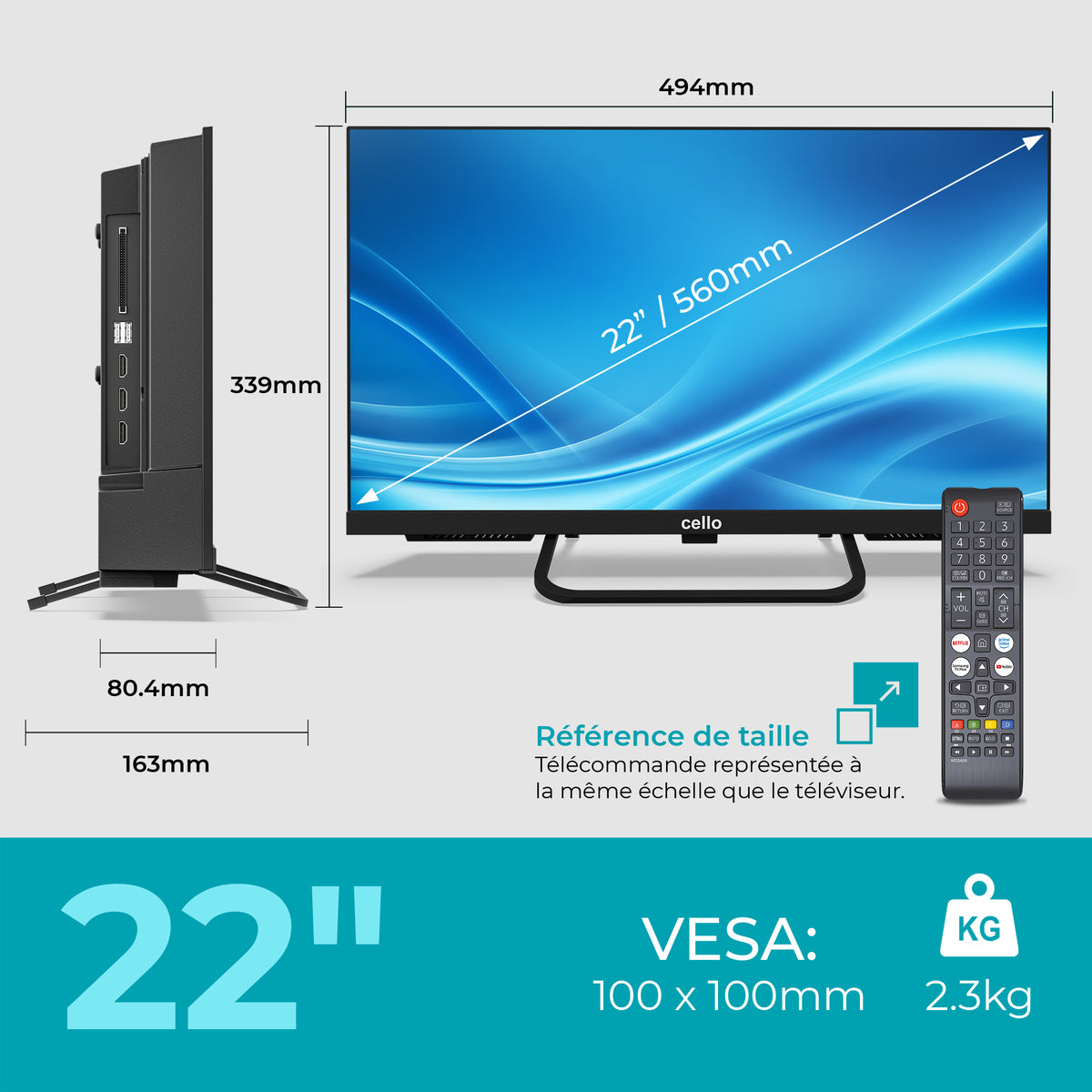 Téléviseur intelligent 12 volts de 22 pouces pour voyageurs avec haut-parleurs Pitch Perfect