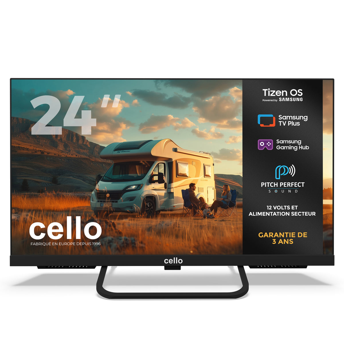 TV connectée 12 volts de 24 pouces pour camping-car avec haut-parleurs Pitch Perfect