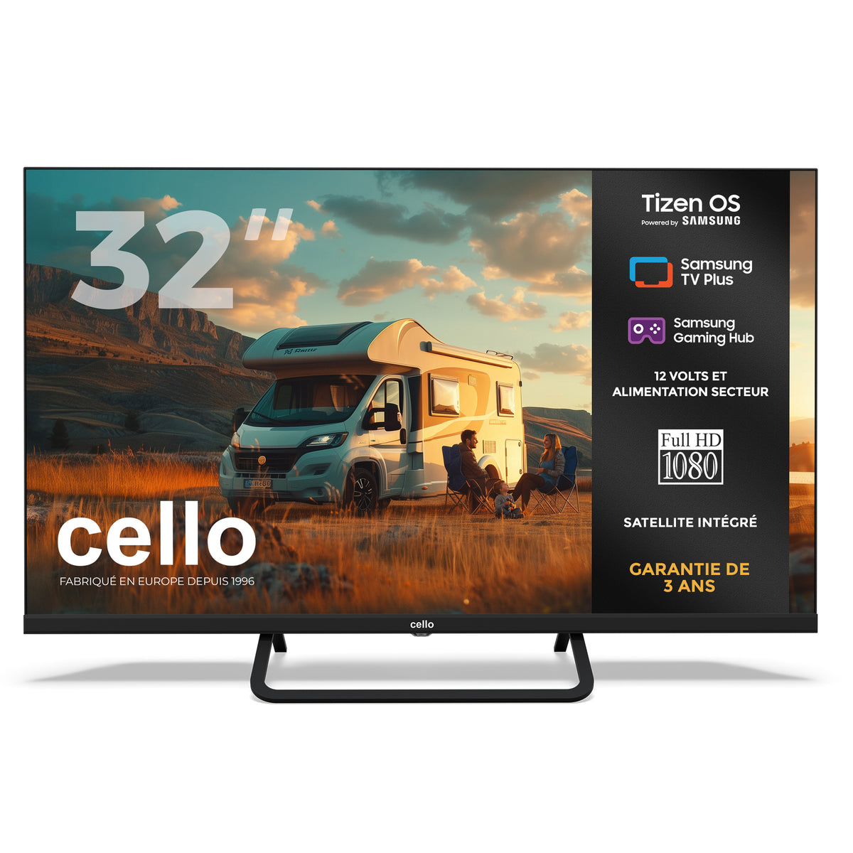 Téléviseur intelligent 12 volts 32 pouces pour voyageurs avec cadre sans bordures (FR)