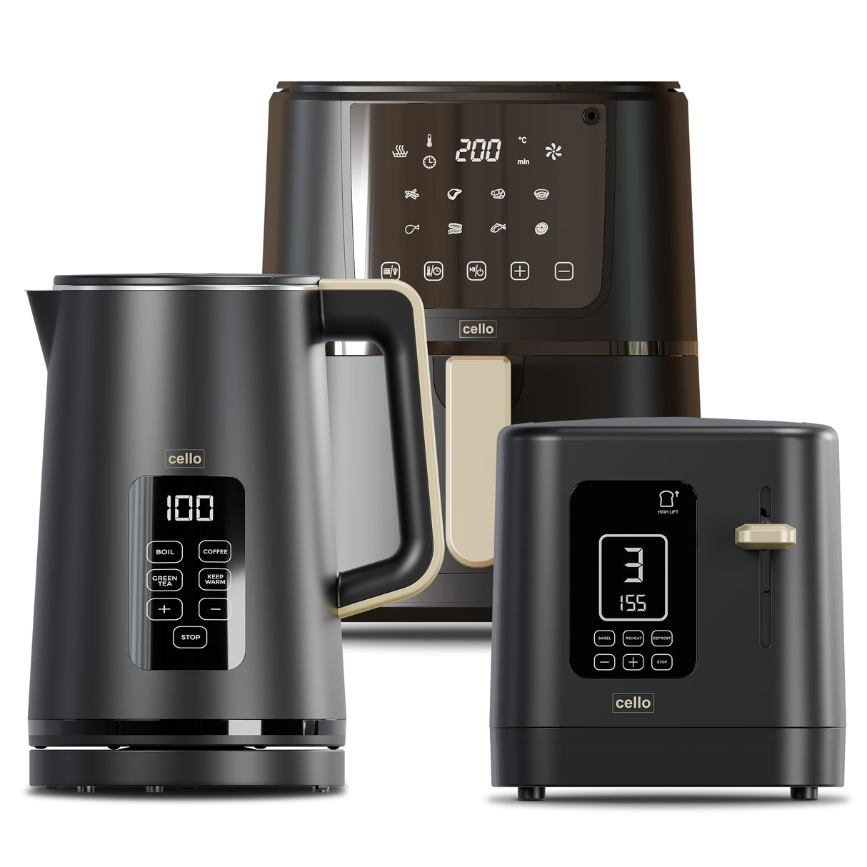 Kitchen Bundle - Digital Kettle + 2 Slice Toaster + Single Air Fryer