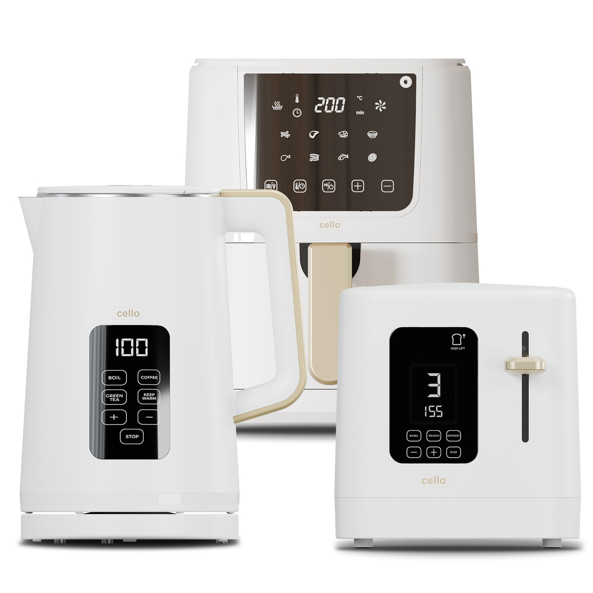 Kitchen Bundle - Digital Kettle + 2 Slice Toaster + Single Air Fryer