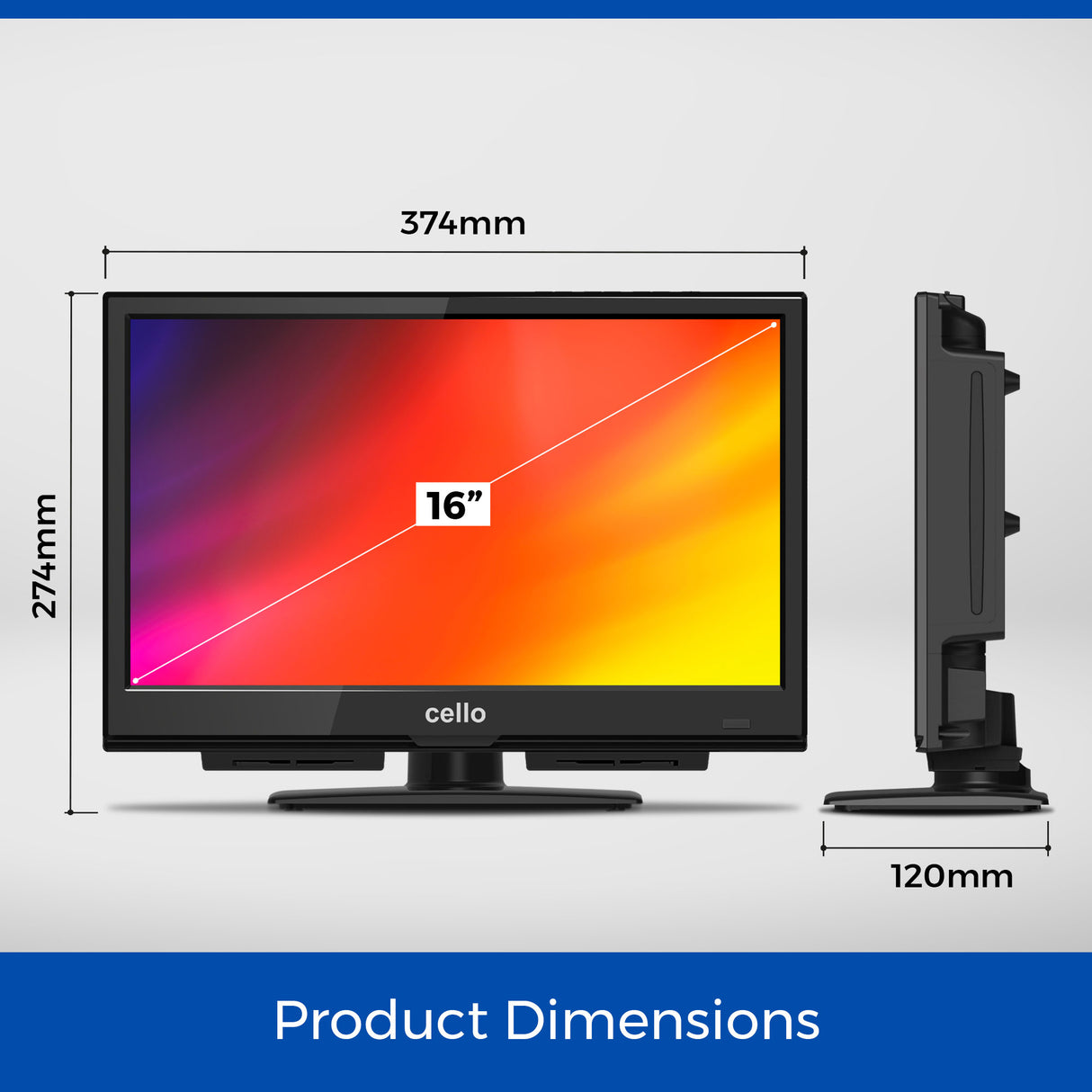 dimensions of cello 16 inch hd tv with pitch perfect sound