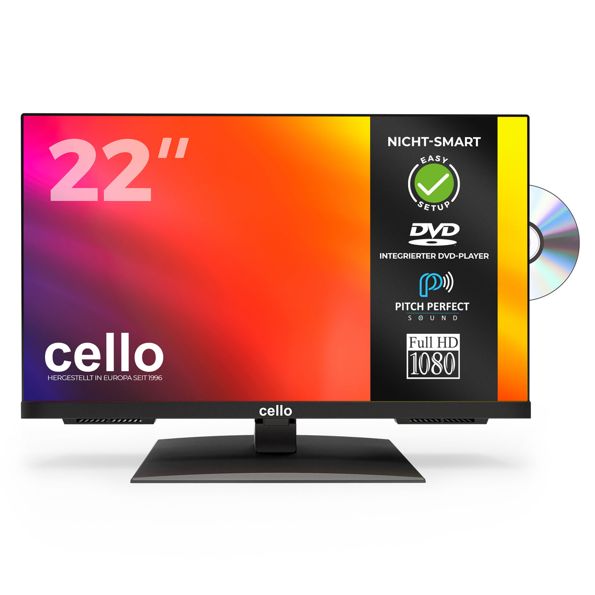 22-Zoll-Full-HD-Fernseher mit integriertem DVD-Player und Perfect Pitch Sound