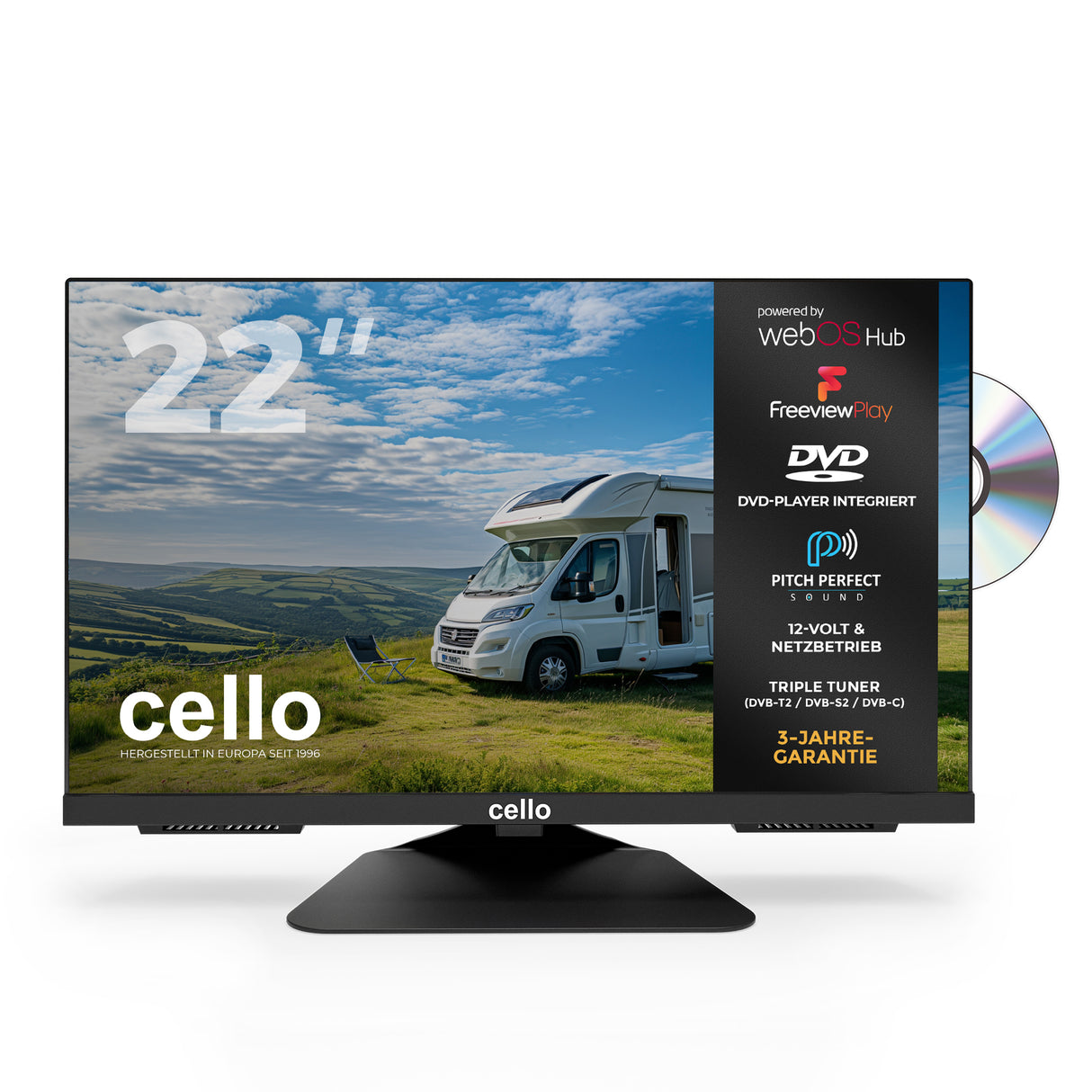 22″ Smart WebOS 12-Volt TV with DVD & Perfect Pitch Sound