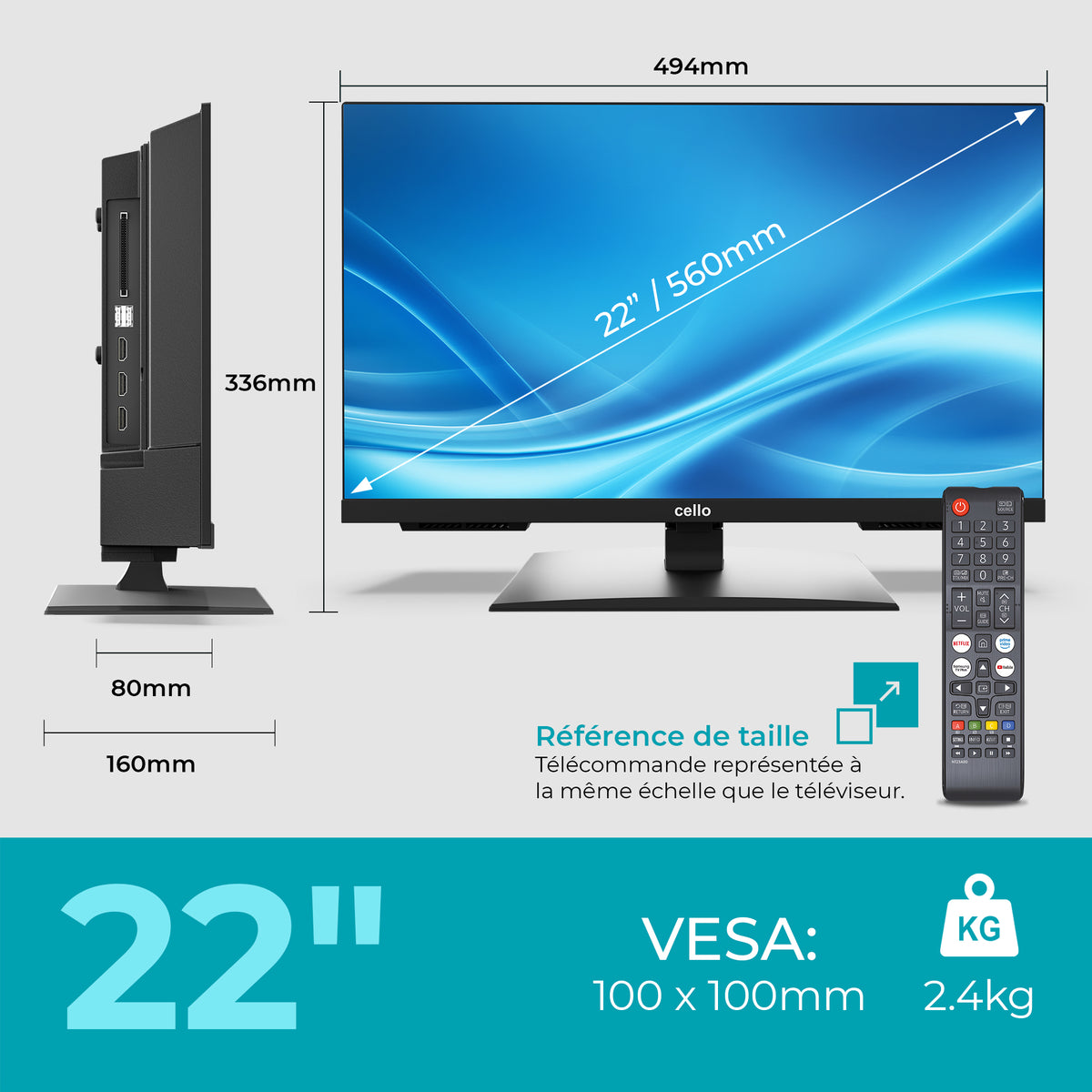 Smart TV 22 pouces avec cadre sans bordures