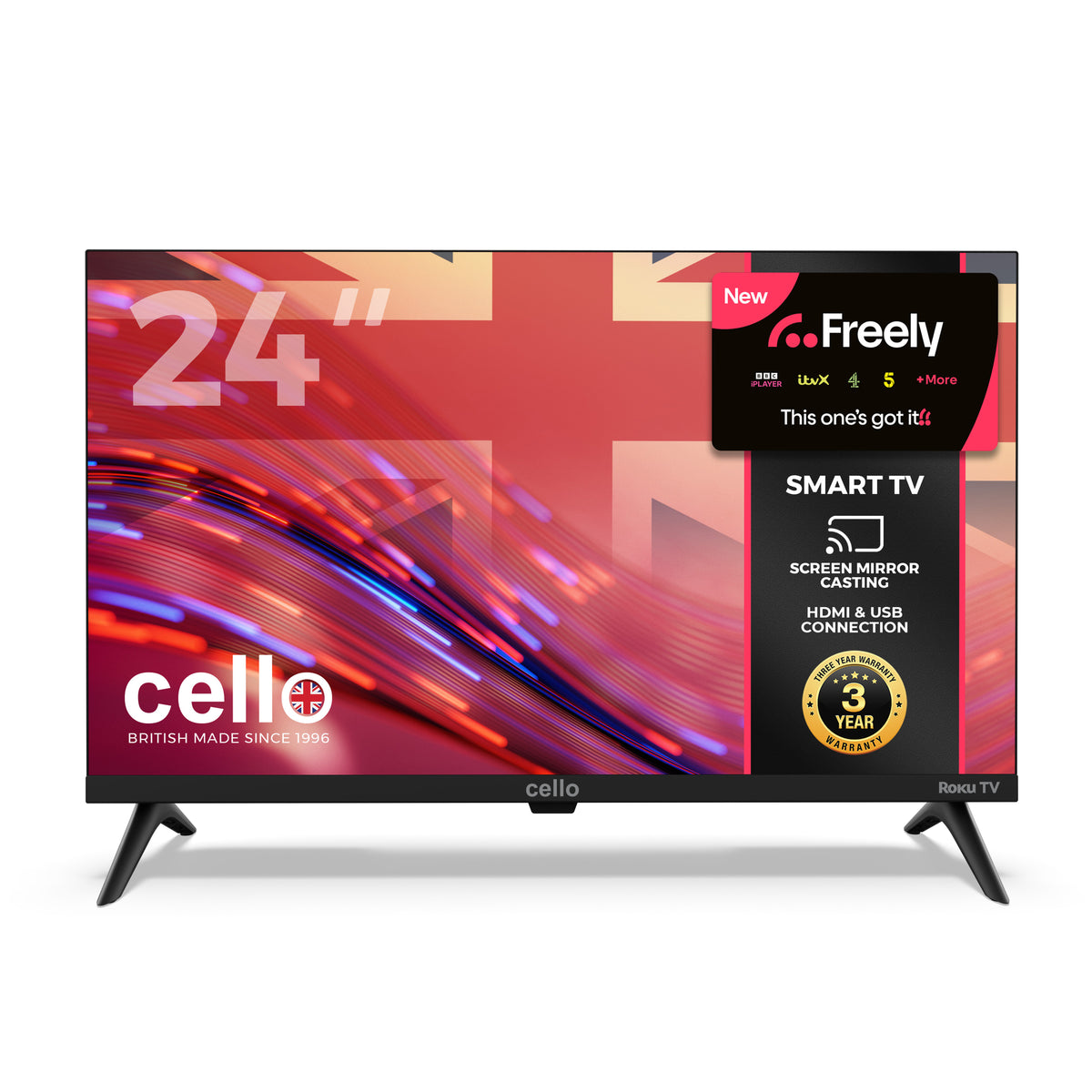24 inch Smart Roku Frameless TV with Freely TV