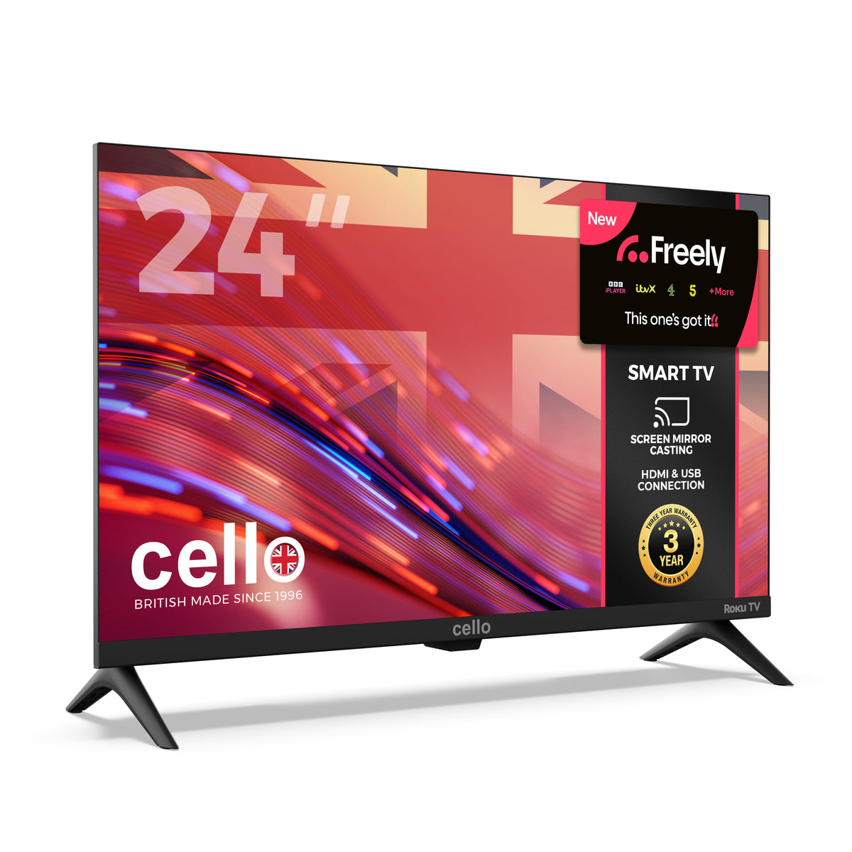 24 inch Smart Roku Frameless TV with Freely TV