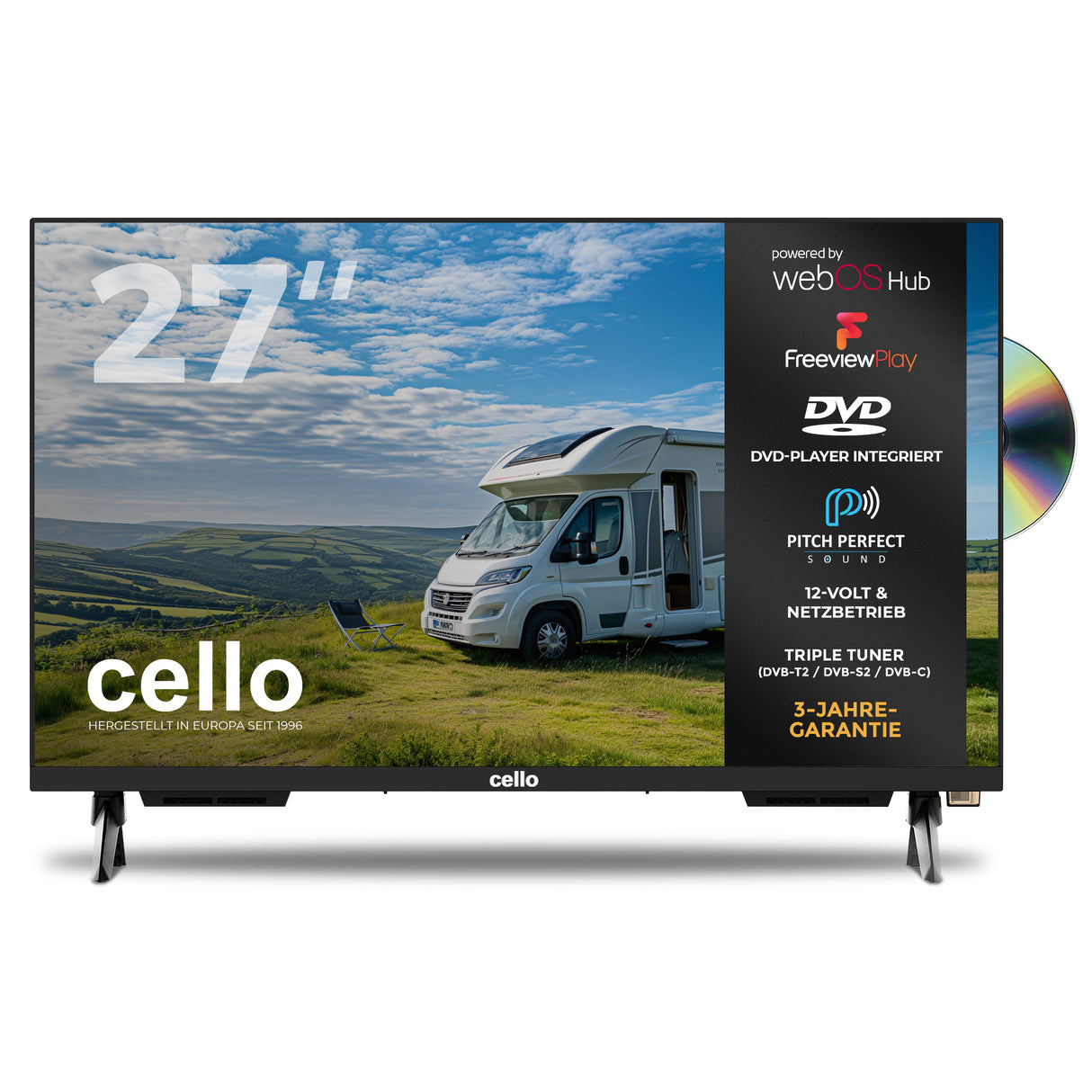 27 Zoll Smart WebOS TV &amp; DVD 12-Volt Traveller TV mit Freeview Play