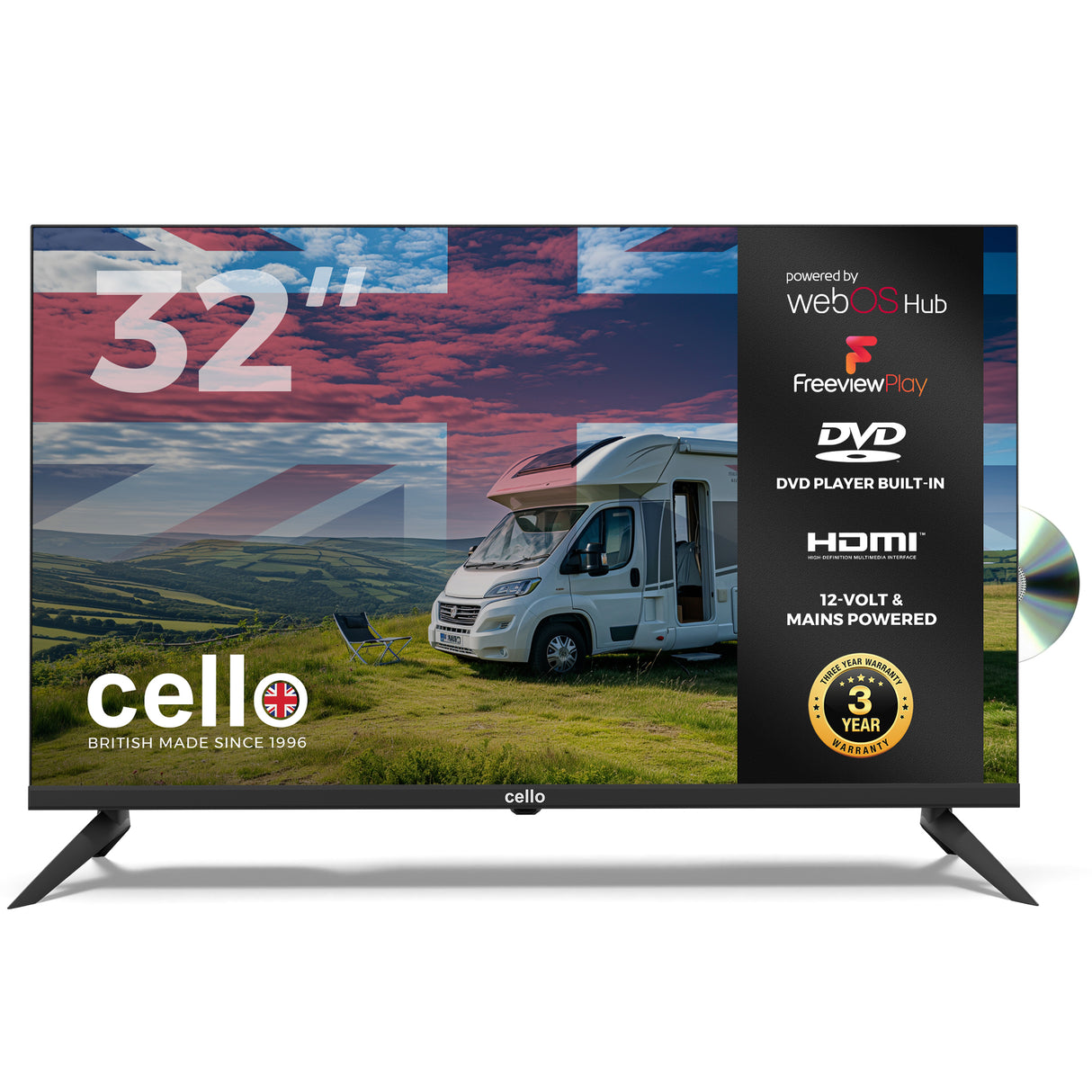 C3224WSF-TRAV 32″ Smart WebOS 12-Volt Traveller TV with DVD & Frameless Bezel