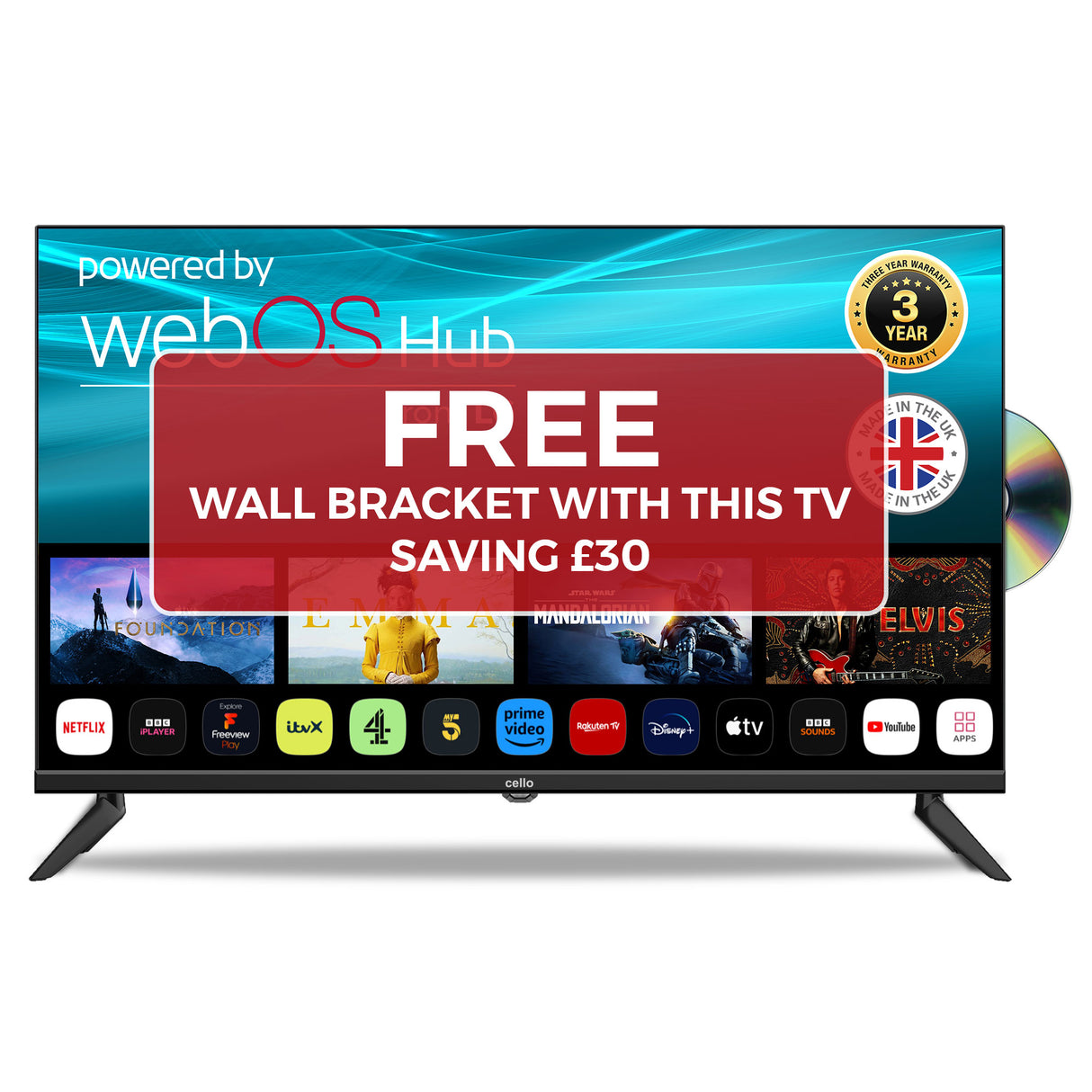 32″ Smart WebOS TV with DVD Player & Frameless Bezel WITH FREE WALL BRACKET FOR A LIMITED TIME