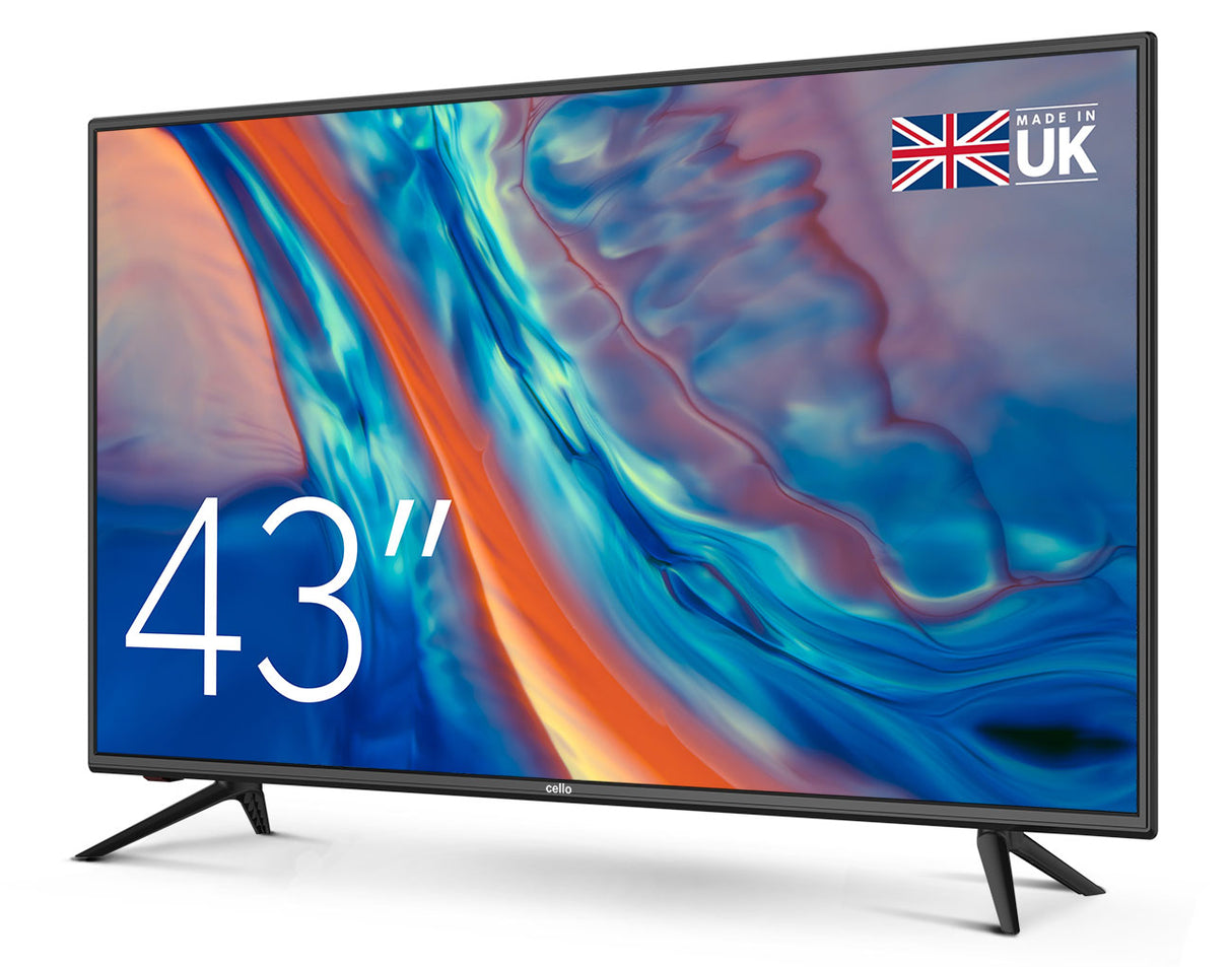 side front of cello 43 inch hd led tv with freeview