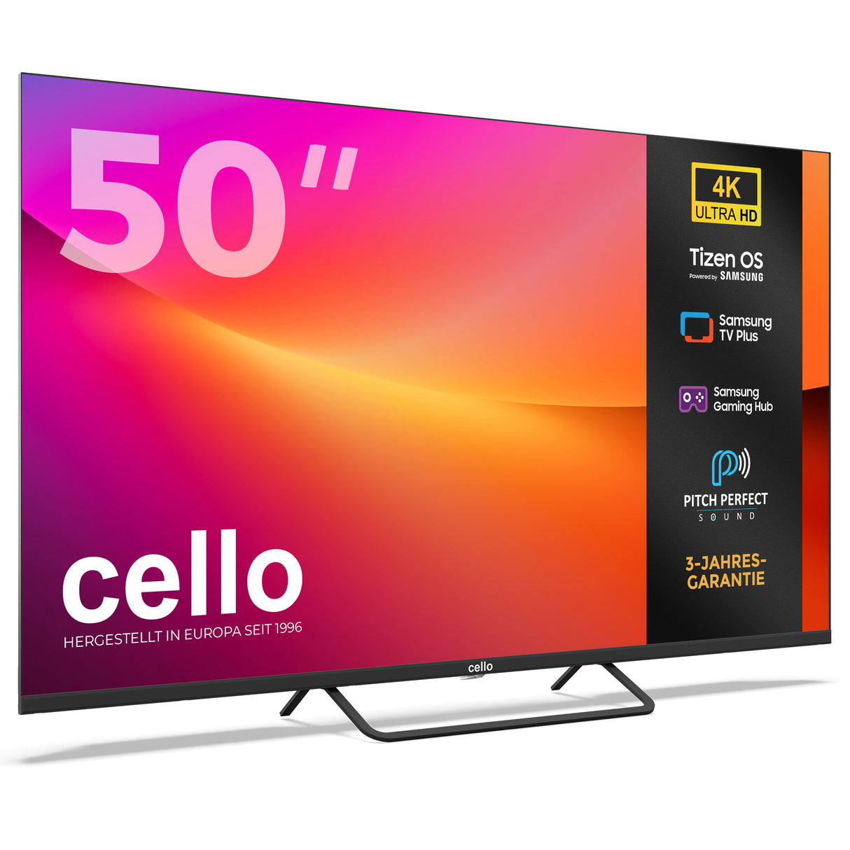 50 Zoll Cello - Tizen Samsung OS Plus 4K UHD Fernseher mit rahmenlosem Rahmen (DE)