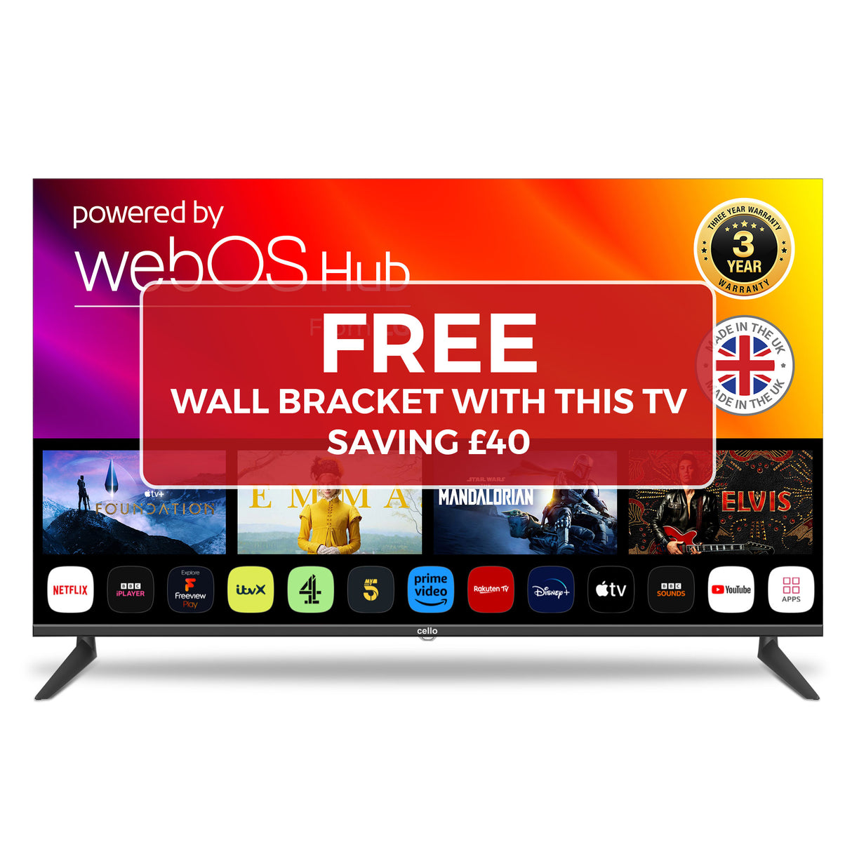 50″ Smart WebOS 4K Ultra HD TV with Freeview Play and Frameless Bezel AND FREE WALL BRACKET for a limited time