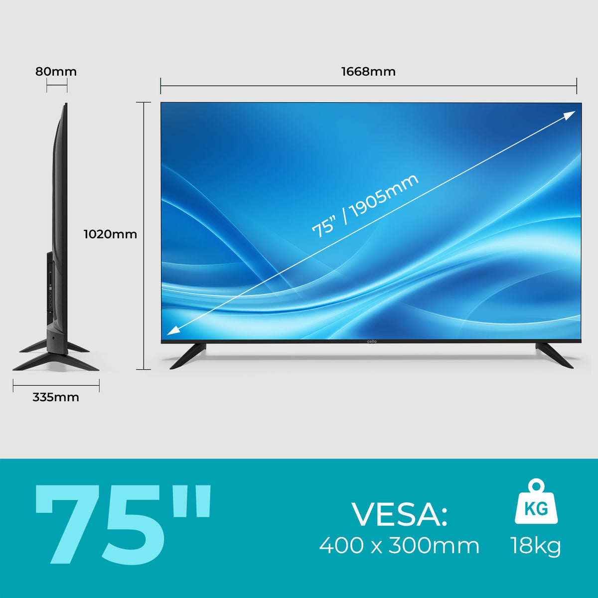 75 inch Smart 4K UHD Samsung Plus TV with Frameless Bezel