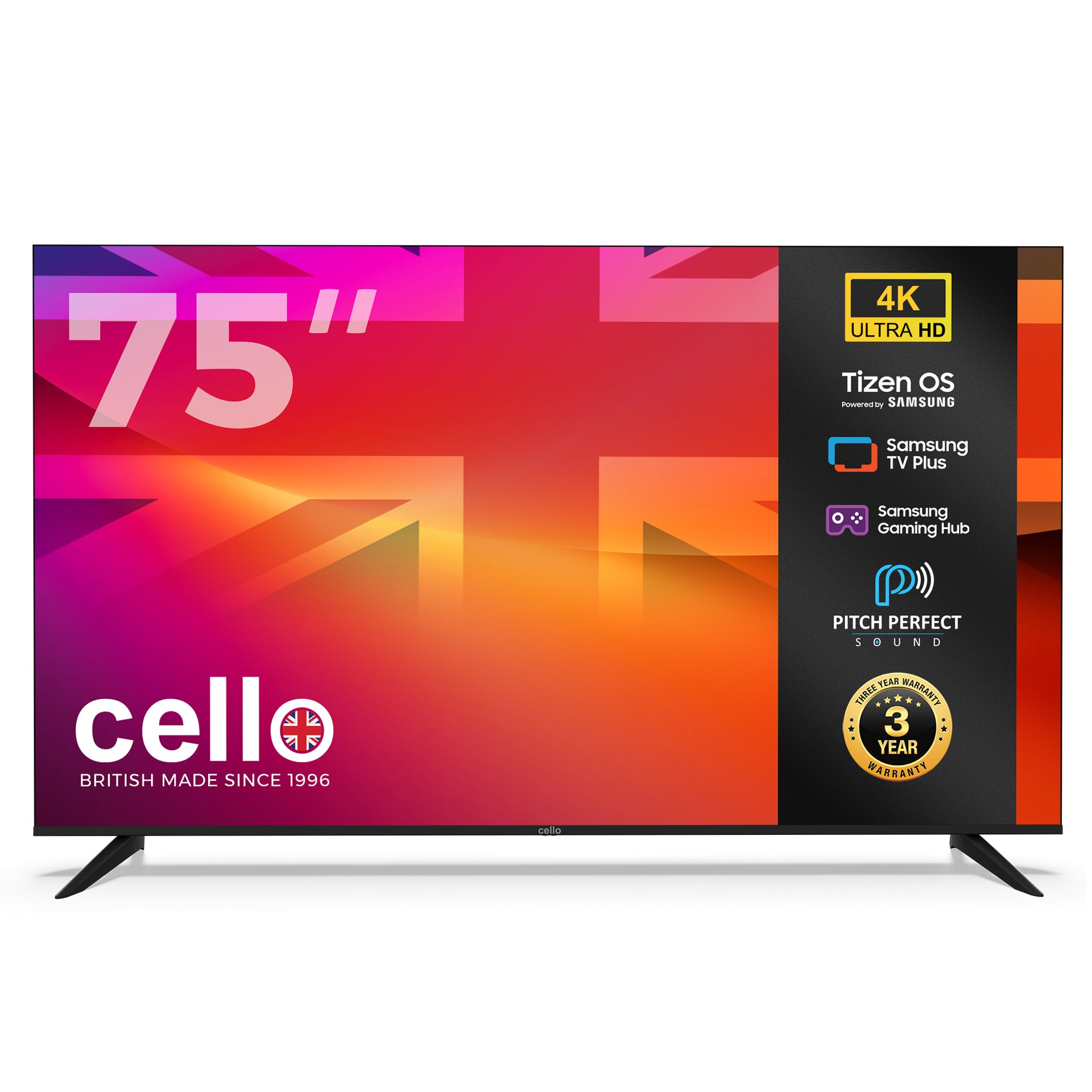 75 inch Smart 4K UHD Samsung Plus TV Frameless Bezel