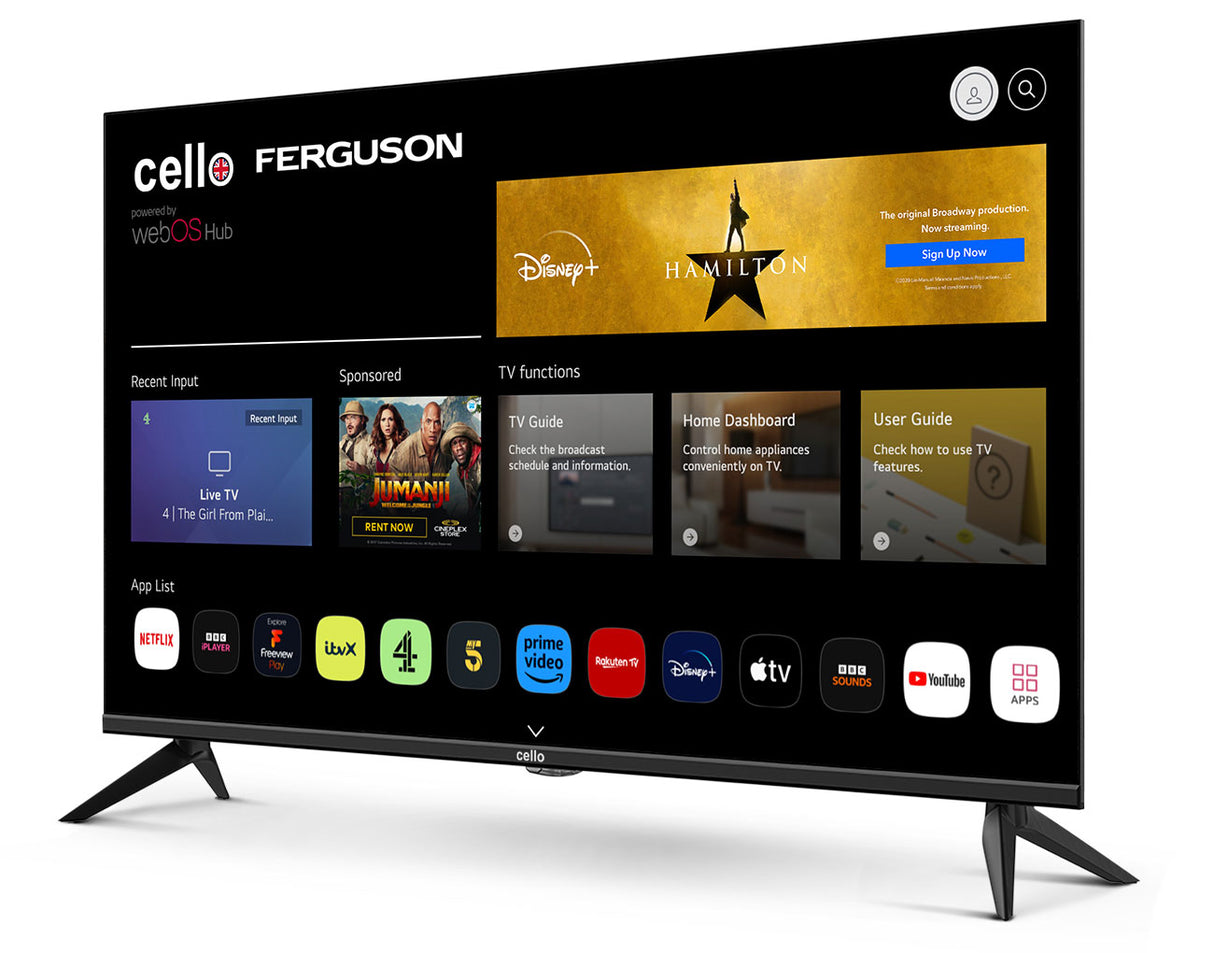 front angle of 43 inch hd tv with freeview and webos