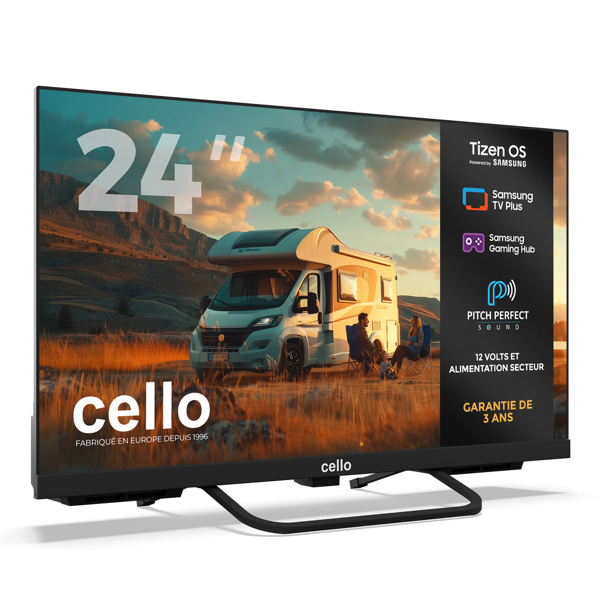 TV connectée 12 volts de 24 pouces pour camping-car avec haut-parleurs Pitch Perfect