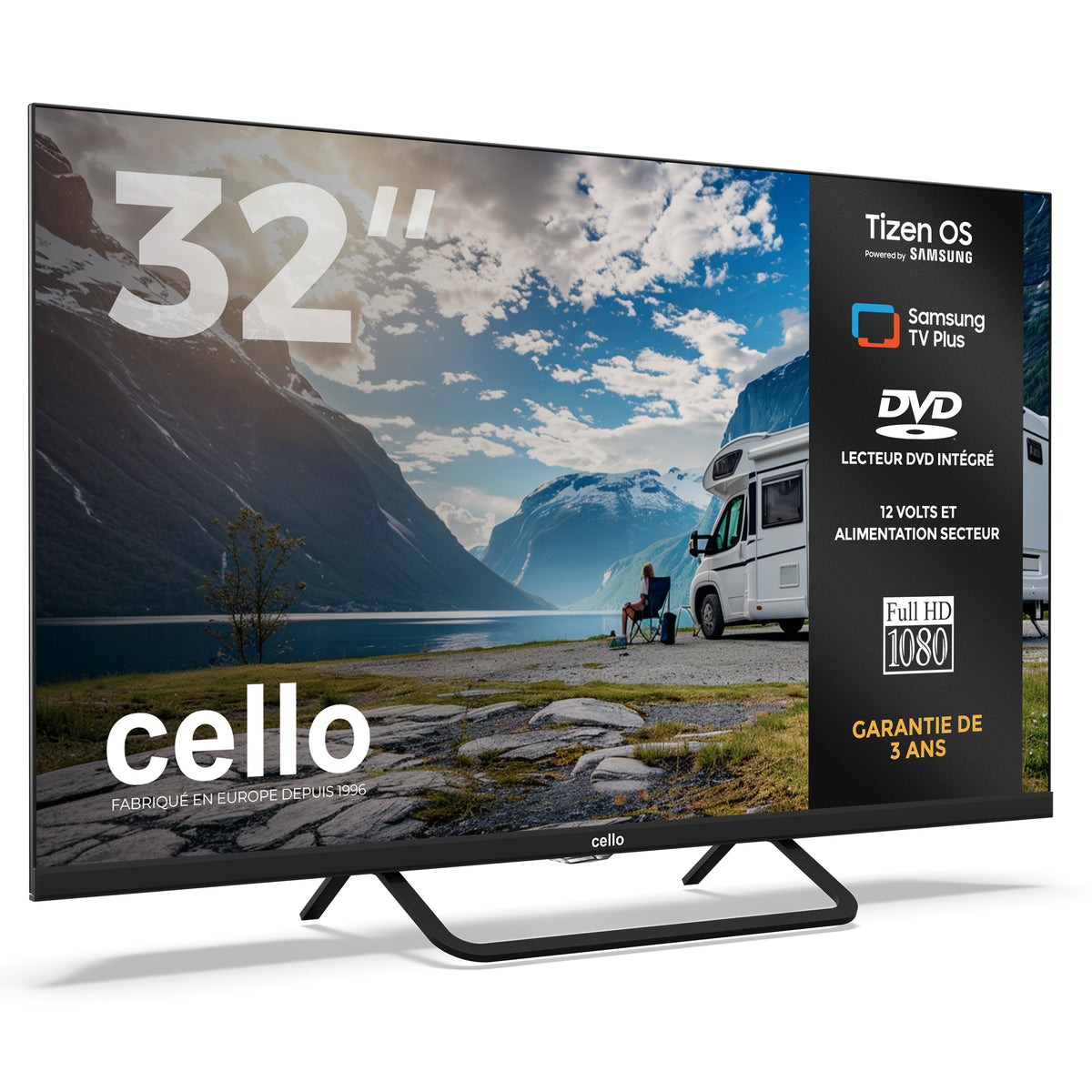 Téléviseur intelligent 12 volts 32 pouces pour voyageur avec lecteur DVD