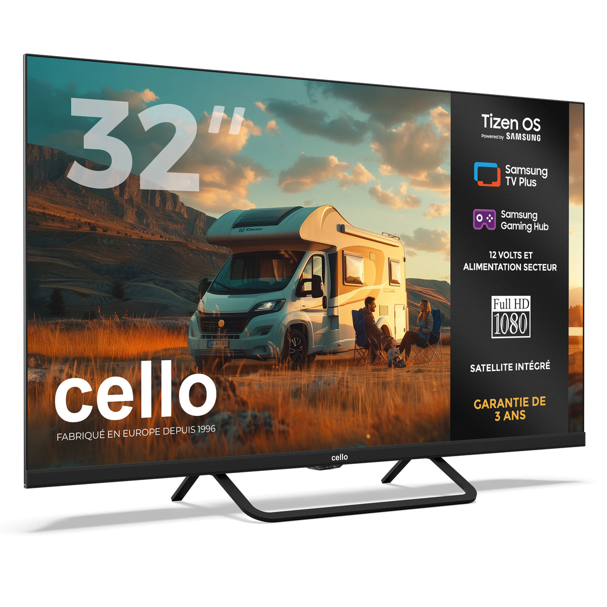 Téléviseur intelligent 12 volts 32 pouces pour voyageurs avec cadre sans bordures (FR)