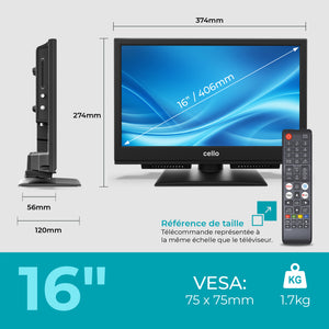 Téléviseur intelligent 16 pouces 12 volts pour voyageurs avec haut-parleurs Pitch Perfect