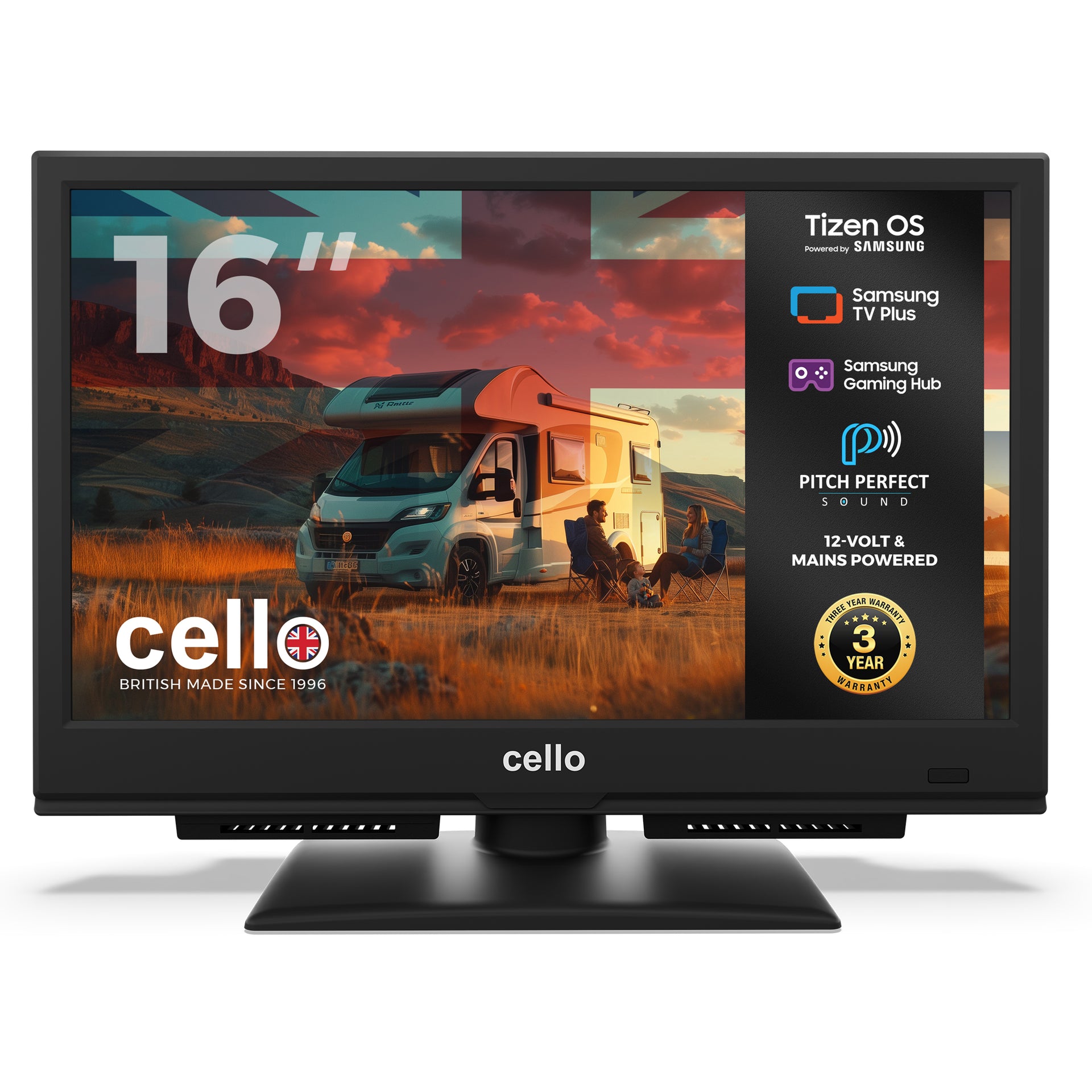 16 inch Smart Samsung Plus 12 Volt Traveller TV Pitch Perfect Speakers
