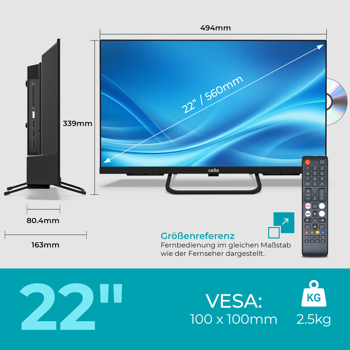 22 Zoll Smart Samsung Plus 12-Volt Reisemobil-TV mit DVD-Player (DE)