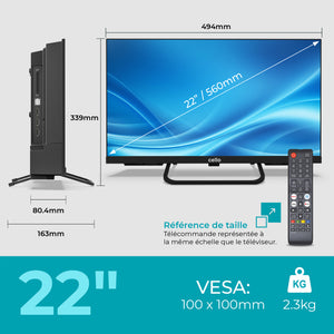 Téléviseur intelligent 12 volts de 22 pouces pour voyageurs avec haut-parleurs Pitch Perfect