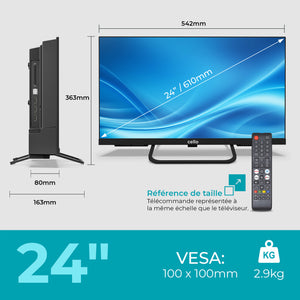 TV connectée 12 volts de 24 pouces pour camping-car avec haut-parleurs Pitch Perfect