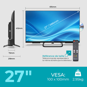 Téléviseur intelligent 12 volts de 27 pouces pour voyageur avec lecteur DVD