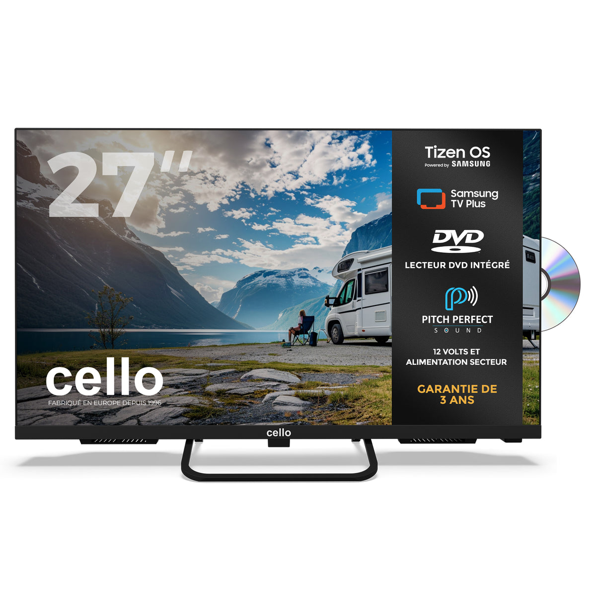 Téléviseur intelligent 12 volts de 27 pouces pour voyageur avec lecteur DVD