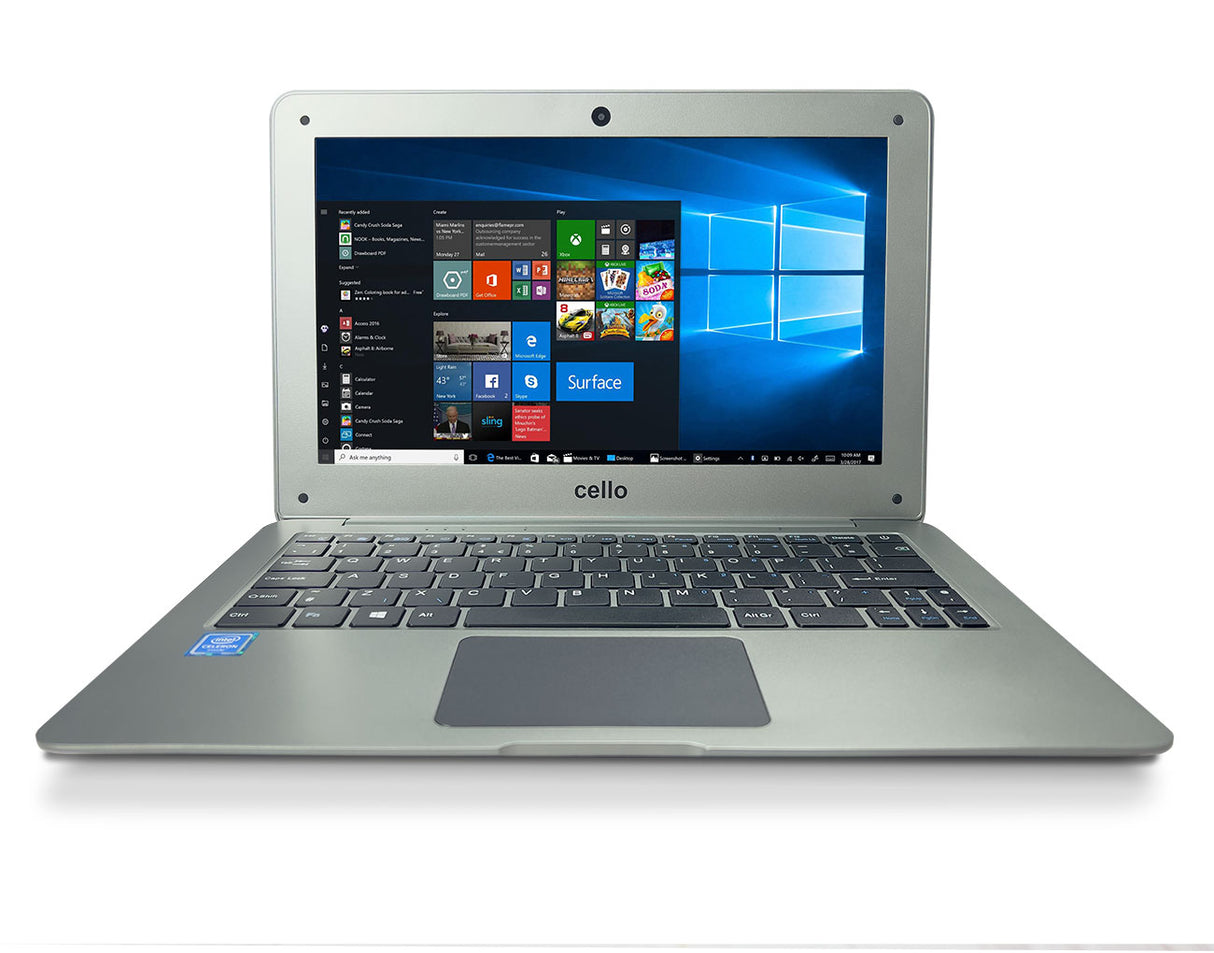 front of 11 inch 128gb cello quad core laptop