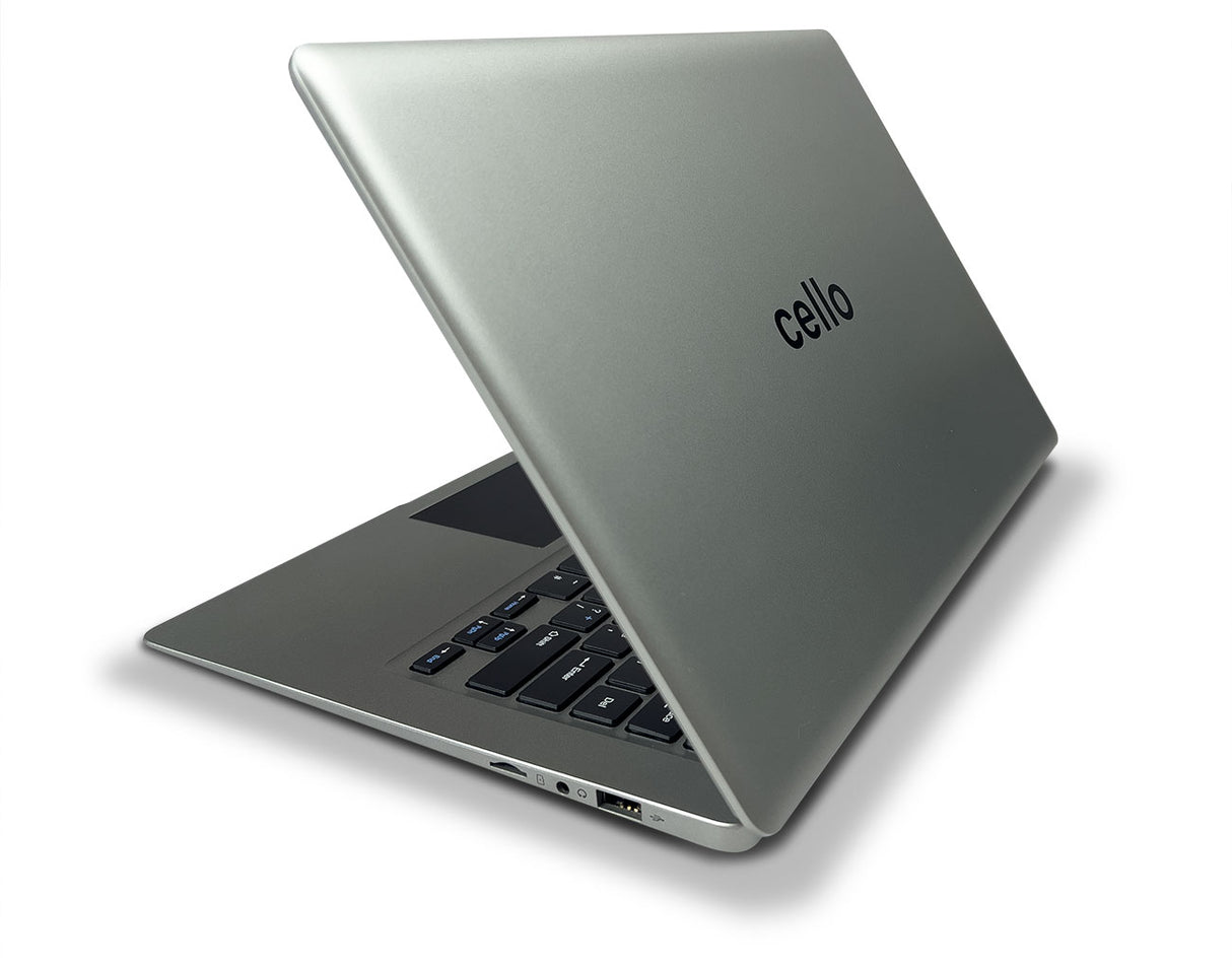 back of 14 inch 128gb cello quad core laptop