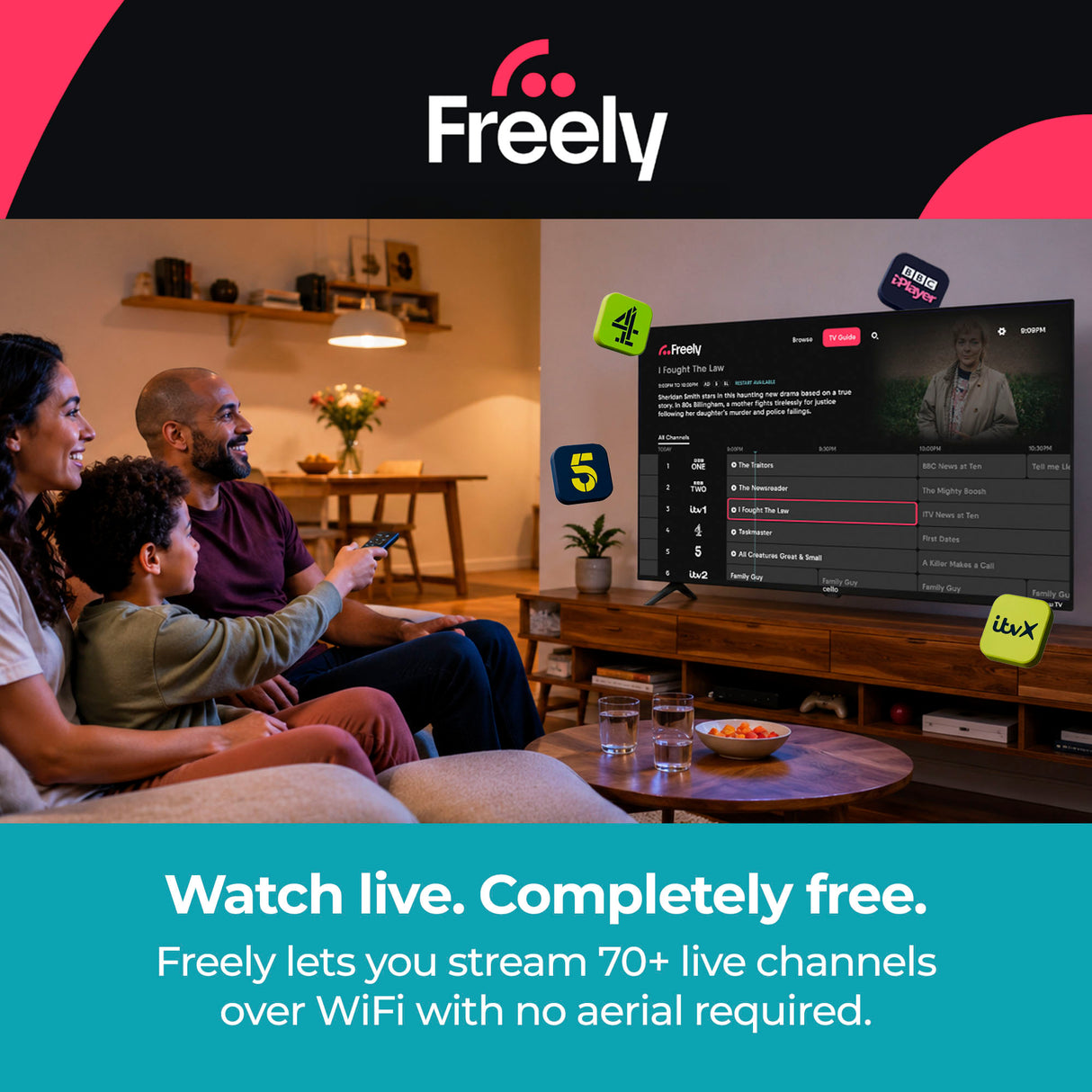 43 inch Smart Roku 4K UHD Frameless TV with Freely TV