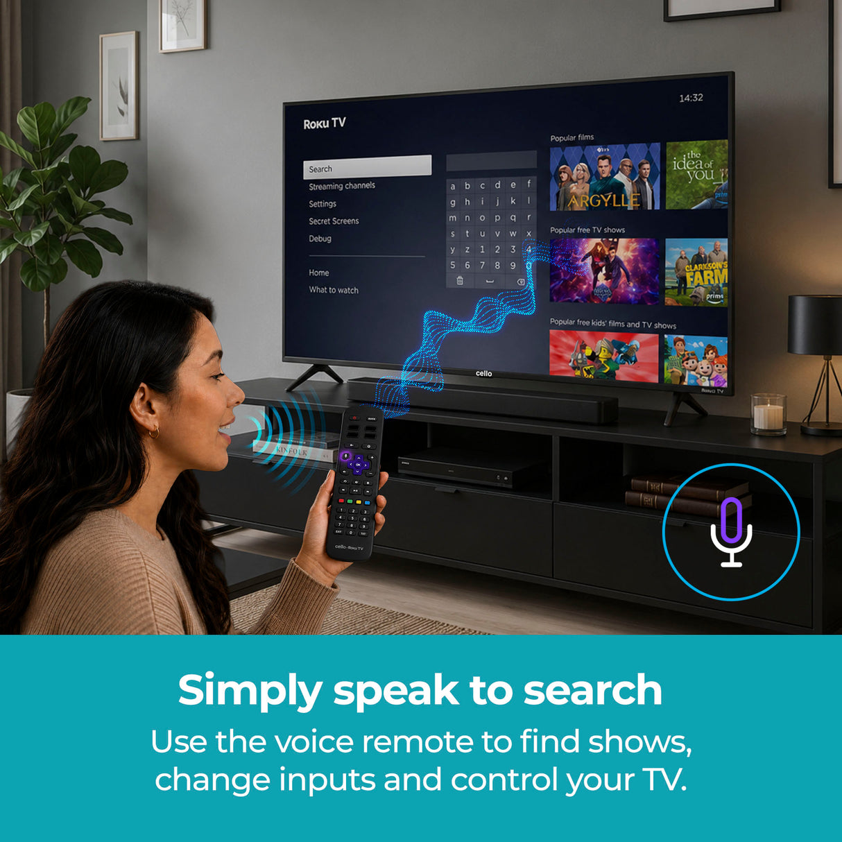 43 inch Smart Roku 4K UHD Frameless TV with Freely TV
