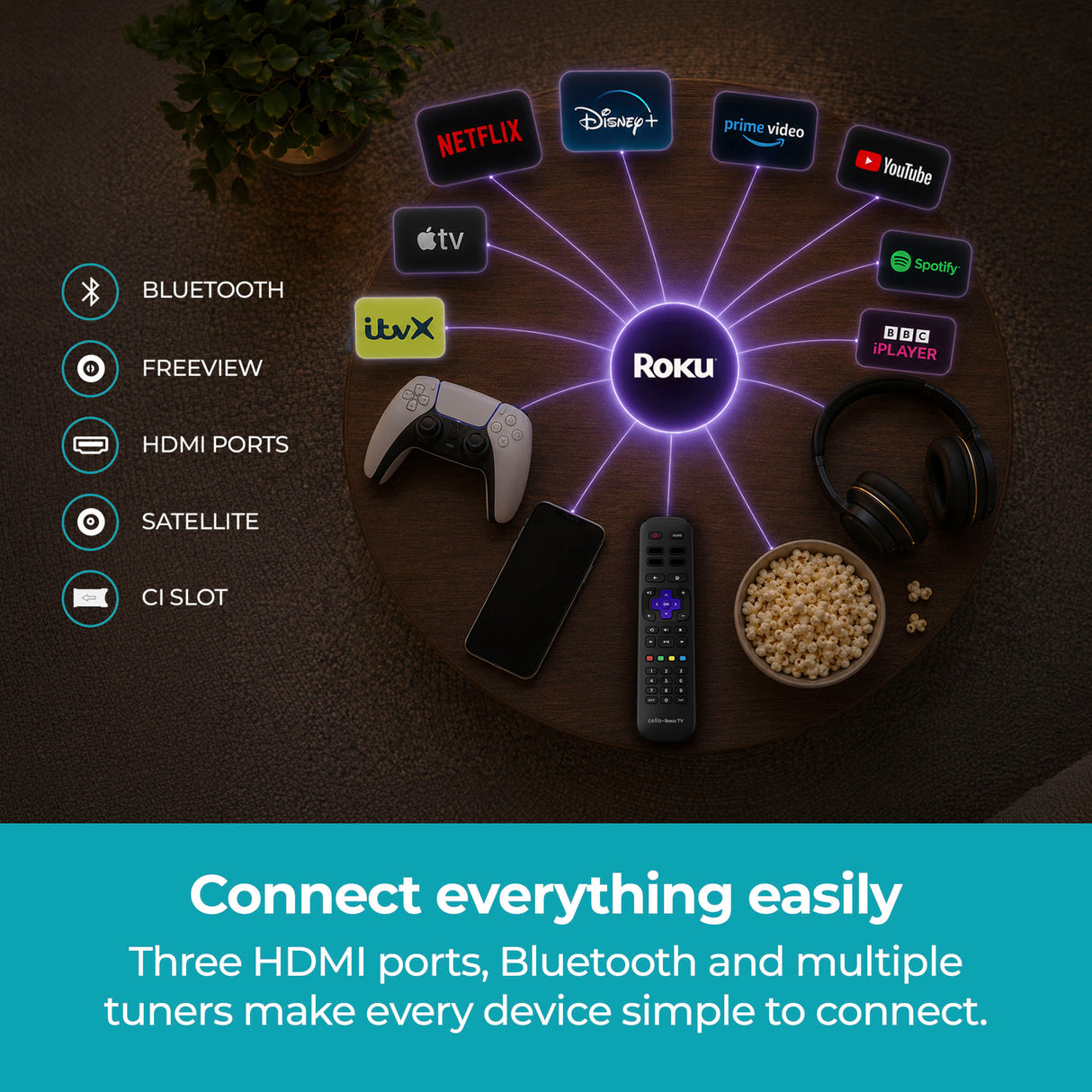 43 inch Smart Roku 4K UHD Frameless TV with Freely TV